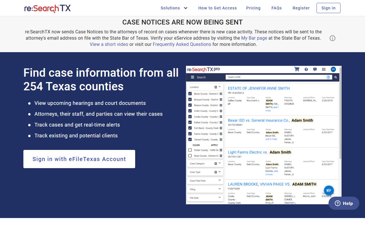 Lubbock County District Clerk re:SearchTX case access system