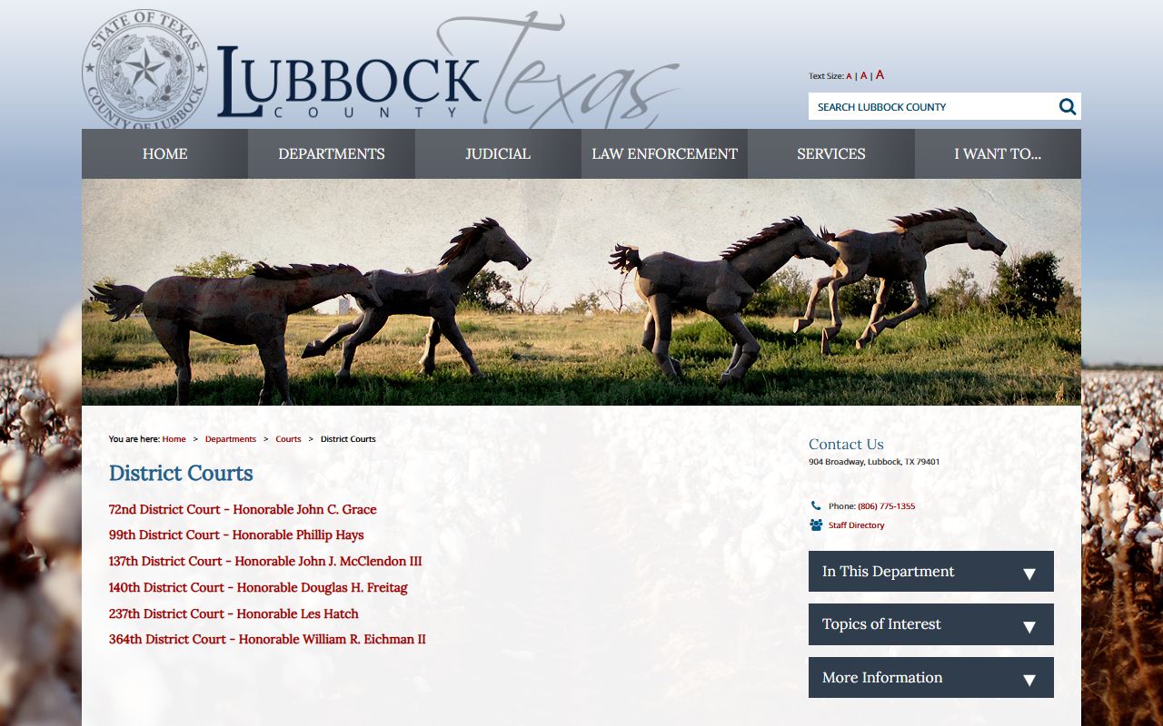 Lubbock County District Court directory with the six judges