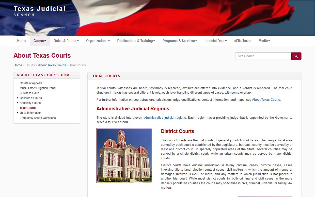 Texas judiciary trial courts page for the Lubbock County District Court