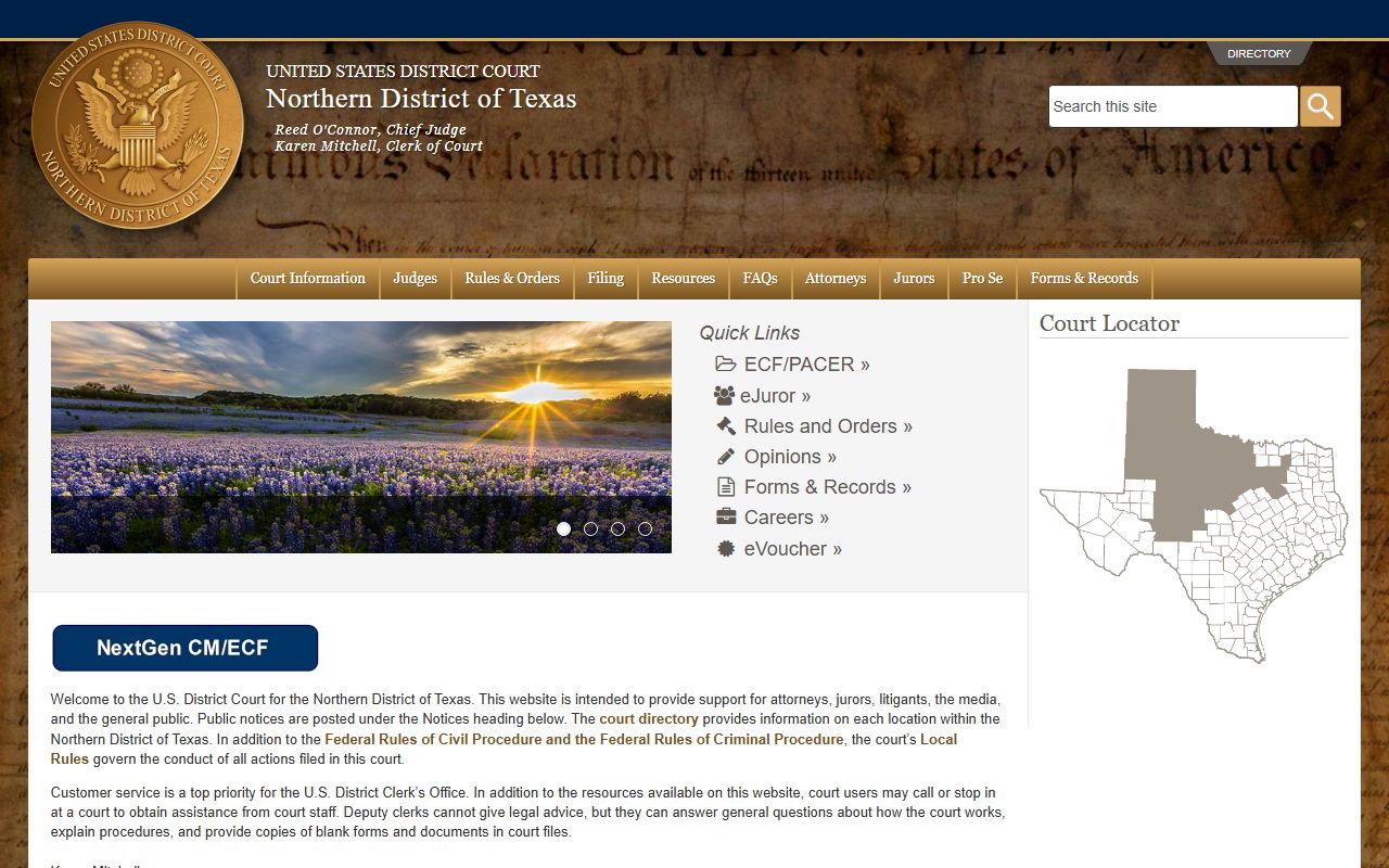 U.S. District Court Northern District of Texas site distinct from Lubbock County District Court