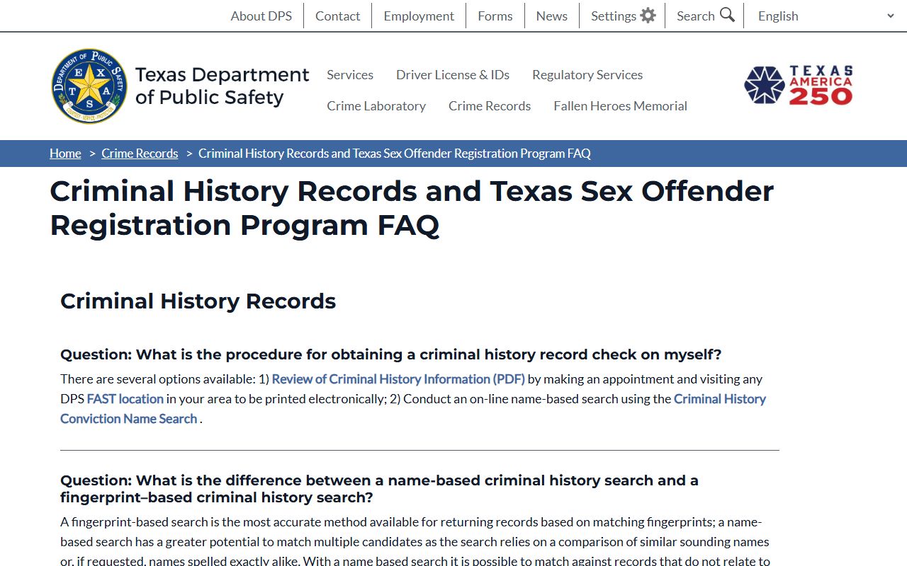 Texas DPS FAQ on confidential Lubbock County criminal records
