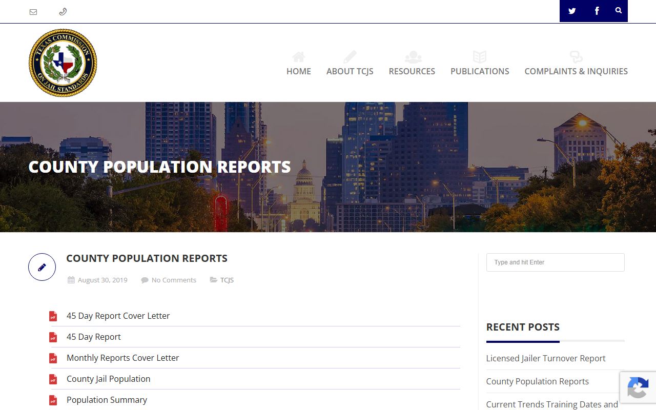 Lubbock County inmate population data on the Texas jail population reports index