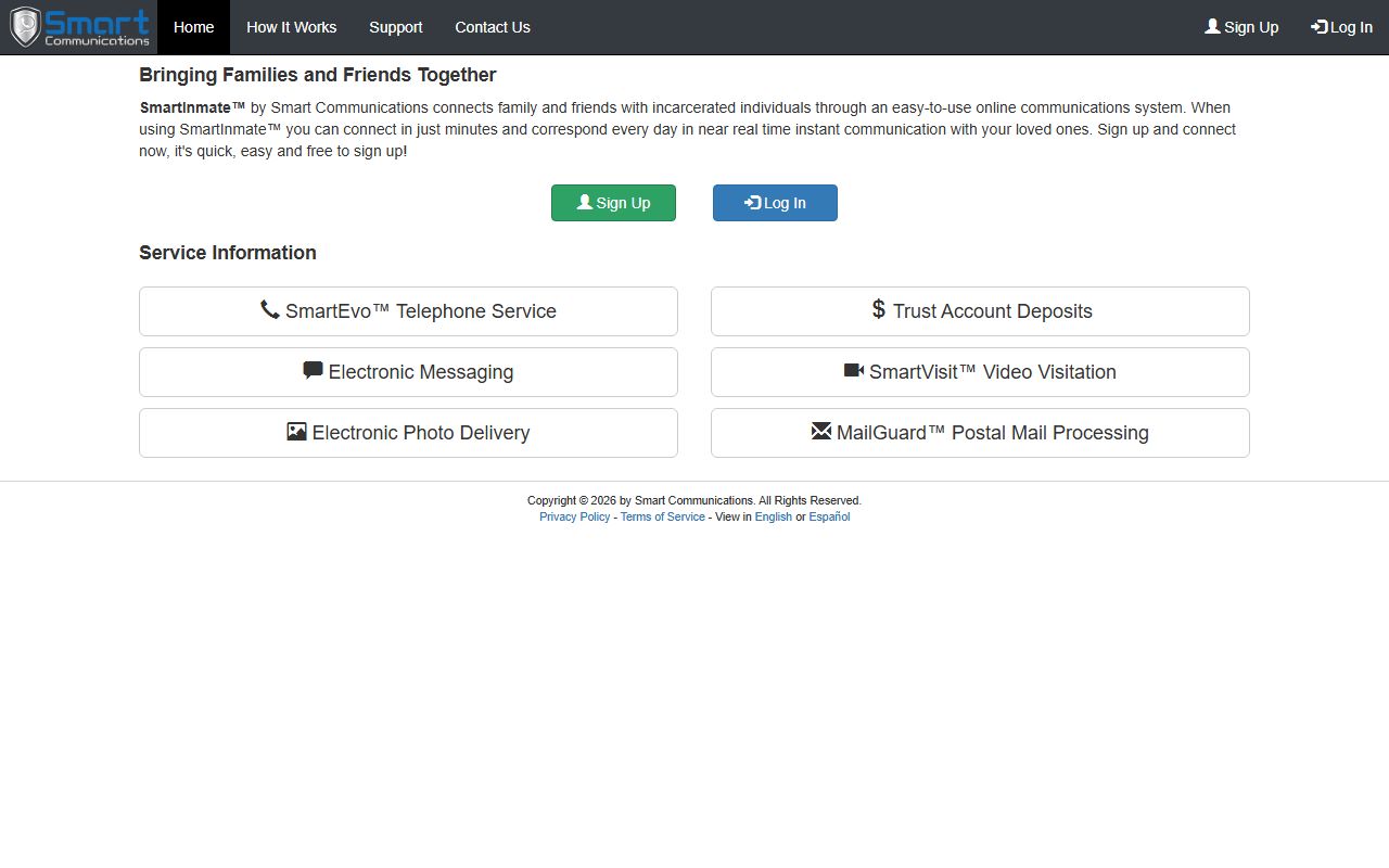 SmartInmate registration page for Lubbock County inmate visits