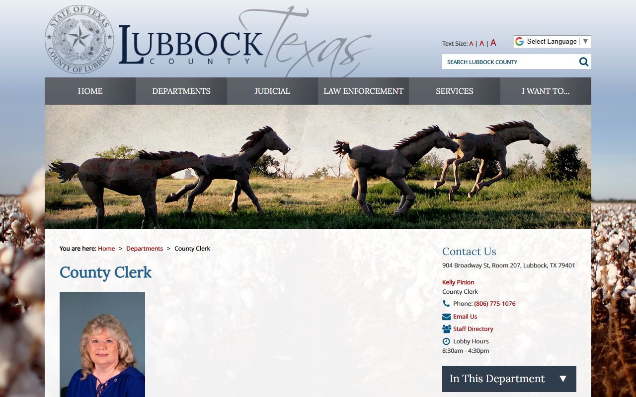 Lubbock County marriage records on the County Clerk department page