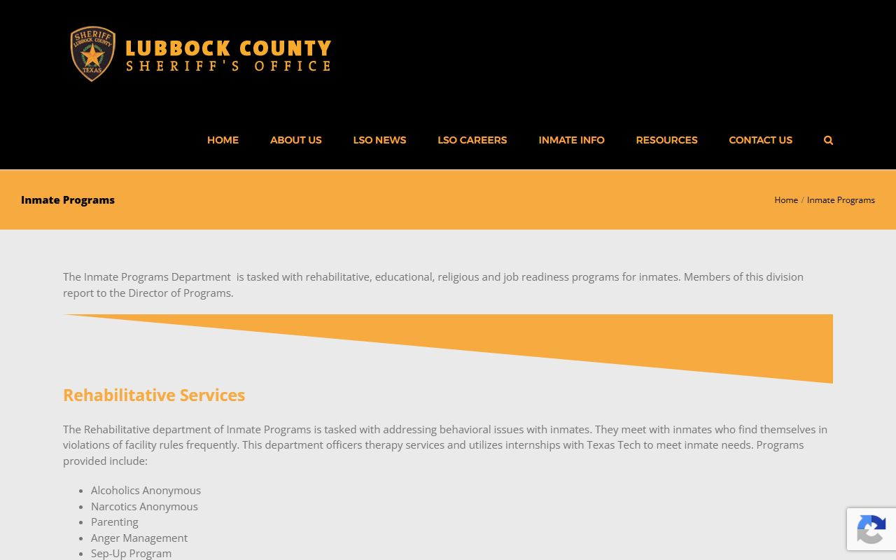 Lubbock County released inmates official inmate programs page from the sheriff