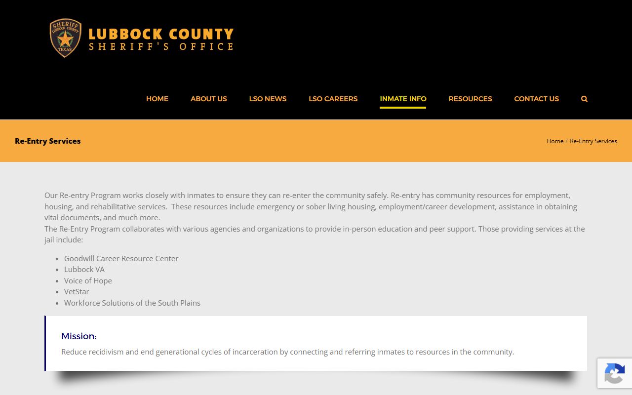 Lubbock County released inmates sheriff re-entry services and local partners page