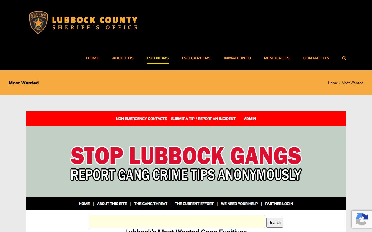 Lubbock County warrant Most Wanted list on the Sheriff's official website