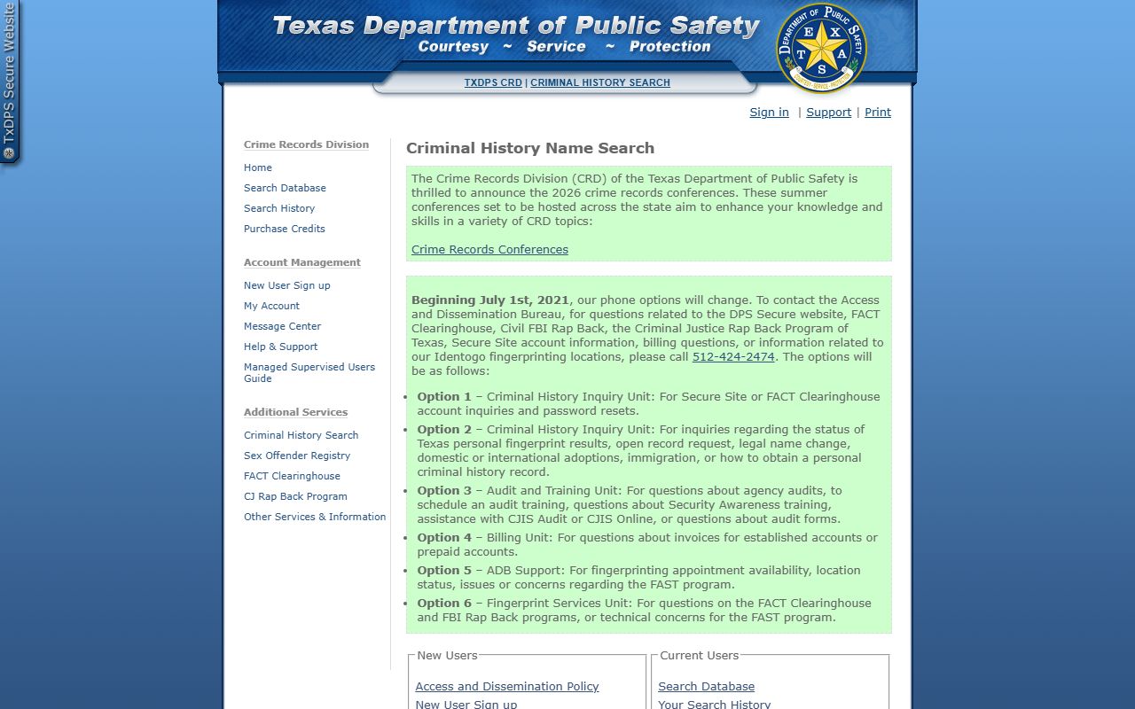Texas DPS criminal history search used for Lubbock County warrant checks