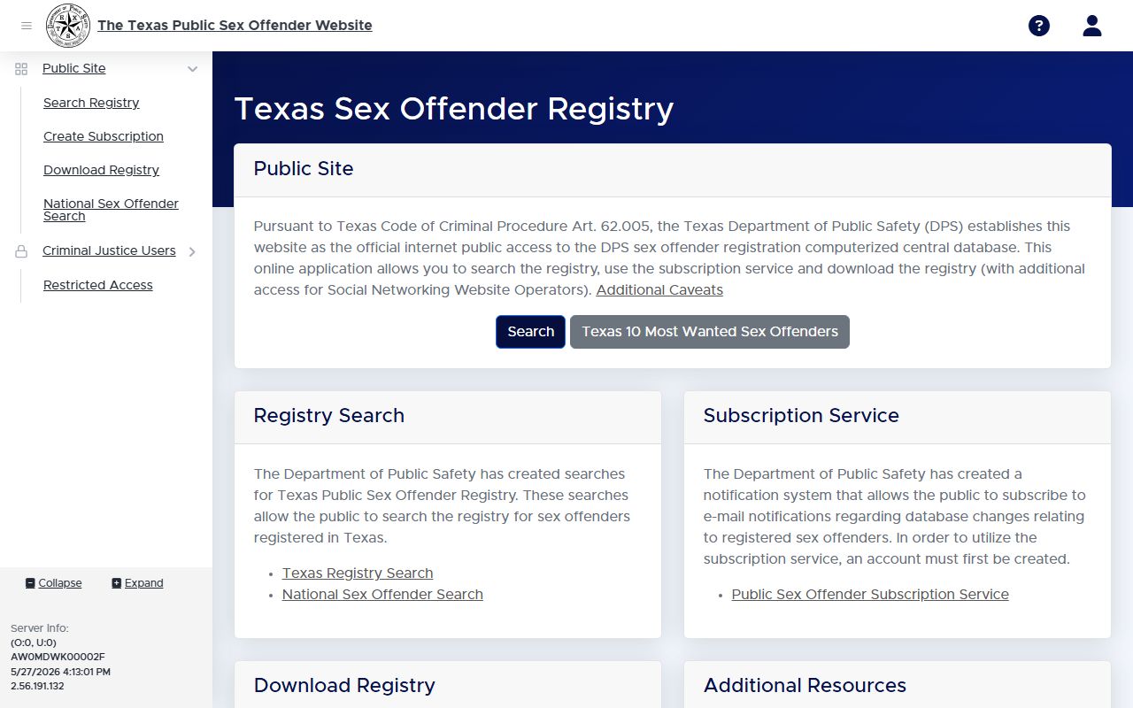 Texas DPS sex offender registry used alongside a Lubbock County warrant search